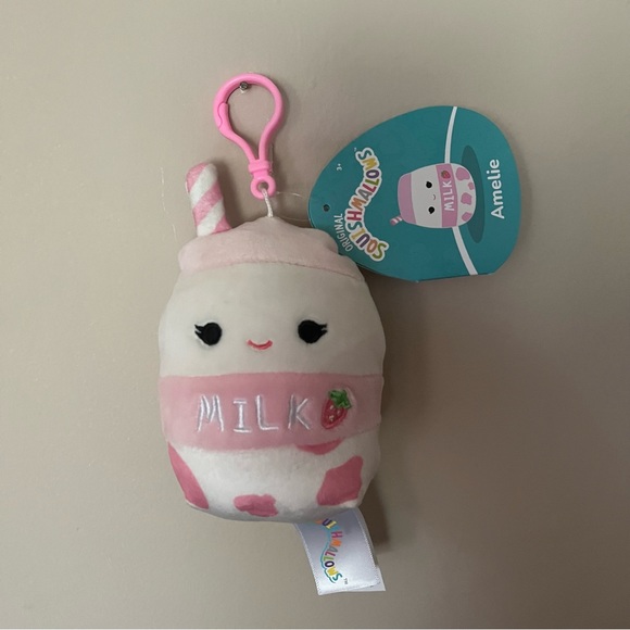 Squishmallows Other - NWT 3.5” Amelie the Strawberry Milk Squishmallow Clip